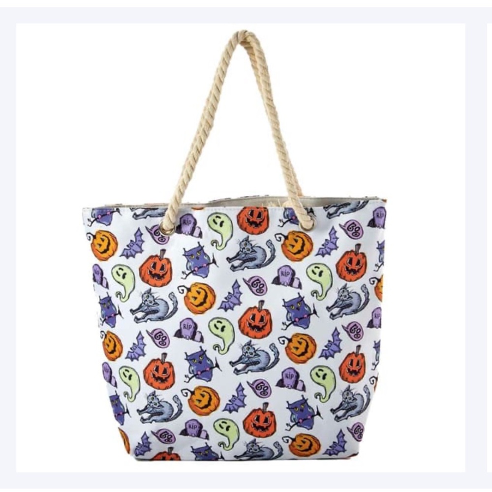 NWT Renshun Halloween Print Canvas Tote Bag with Rope Handle
